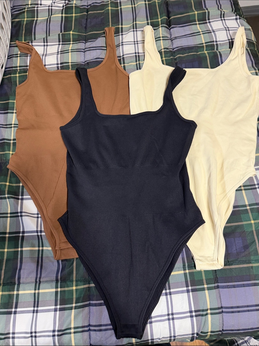 Ribbed women’s Shapewear One-Piece in Black, Brown & Cream